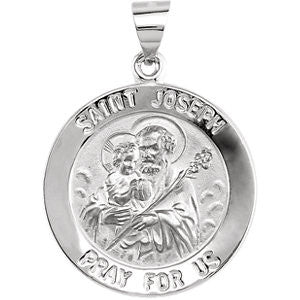 14K White 22mm Round Hollow Joseph Medal