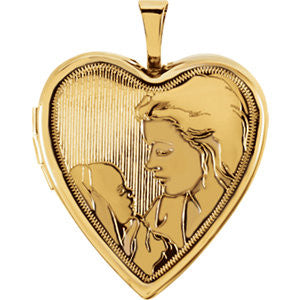 14K Yellow 20.75x19.25mm Child & Mother Heart Locket