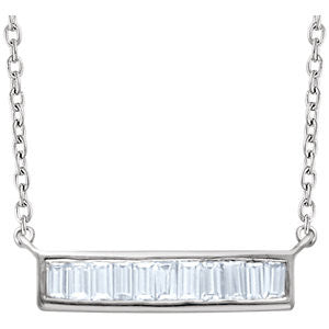 14K White 1-4 CTW Diamond Baguette Bar 16-18" Necklace