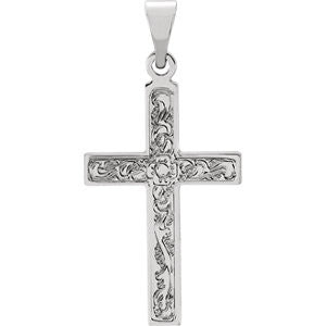 14K White 18x12mm Design Cross Pendant