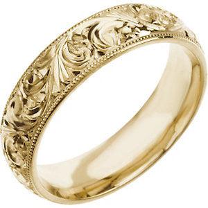14K Yellow 6mm Hand Engraved Band Size 10