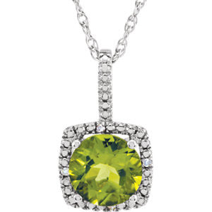 Sterling Silver 7mm Peridot & .015 CTW Diamond 18" Necklace