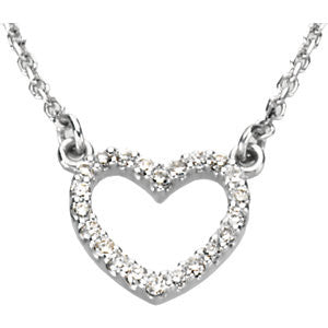 14K White 1-10 CTW Diamond Petite Heart 16" Necklace