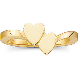 14K Yellow Double Heart Signet Ring