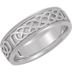 14K White 7mm Celtic Inspired Band Size 10