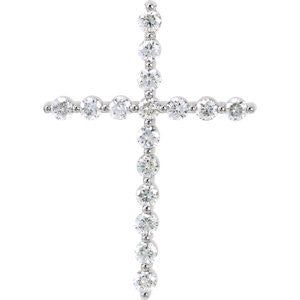 14K White 3-4 CTW Diamond Cross Pendant