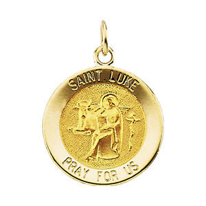 14K Yellow 12mm Round St. Luke Medal