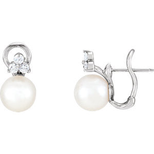 14K White Freshwater Cultured Pearl & 3/8 CTW Diamond Earrings