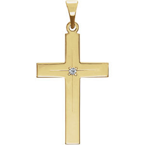 14K Yellow 24x14mm Diamond Cross Pendant