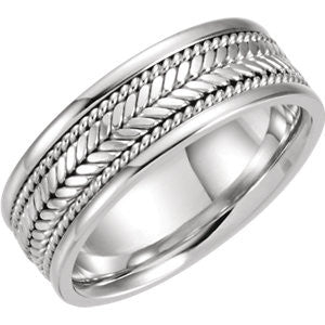 14K White 8mm Comfort-Fit Hand Woven Band Size 11