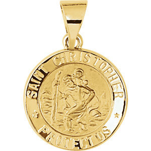 14K Yellow 15mm Hollow Round St. Christopher Medal