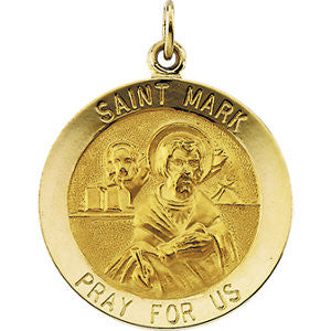 14K Yellow 12mm Round St. Mark Medal