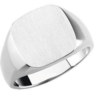 14K White 14mm Men's Signet Ring with Brush Top Finish