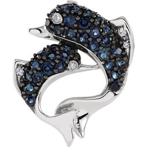 Genuine Sapphire & Diamond Dolphin Pendant