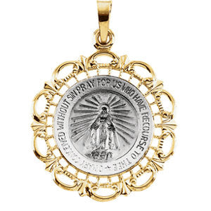 14K White & Yellow 25x21mm Miraculous Medal