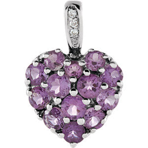 14K White Amethyst & .01 CTW Diamond Heart Pendant