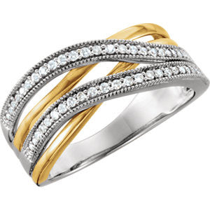 14K White & Yellow 1-4 CTW Diamond Criss Cross Ring