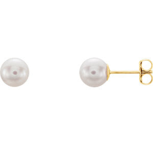 14K Yellow 6mm White Akoya Cultured Pearl Earrings