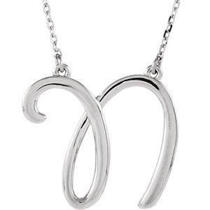 Sterling Silver "N" Script Initial 16" Necklace