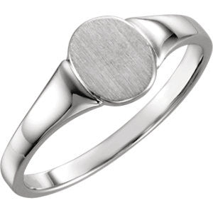 14K White 7x6mm Solid Oval Signet Ring