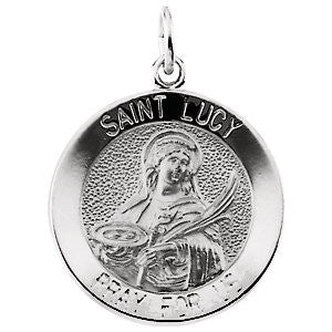 14K White 18.25mm Round St. Lucy Medal