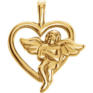 18K Yellow Angel Heart Pendant