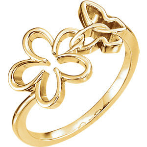 14K Yellow Floral-Inspired & Butterfly Ring