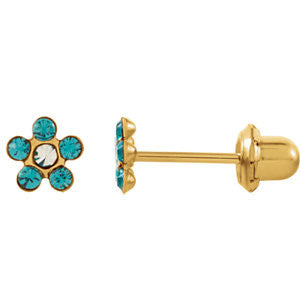 14K Yellow Imitation "December" Youth Birthstone Flower Inverness Piercing Earrings