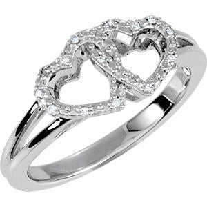 Sterling Silver .05 CTW Diamond Double Heart Design Ring Size 7