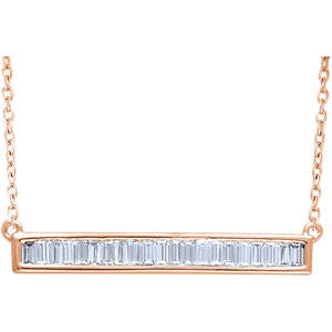 14K Rose 1-2 CTW Diamond Baguette Bar 16-18" Necklace