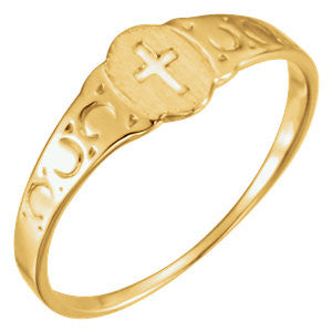 14K Yellow Youth Signet Ring with Cross Size 3