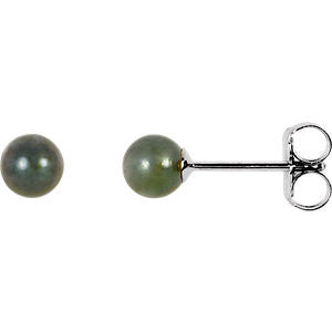 14K White 4mm Black Akoya Cultured Pearl Earrings