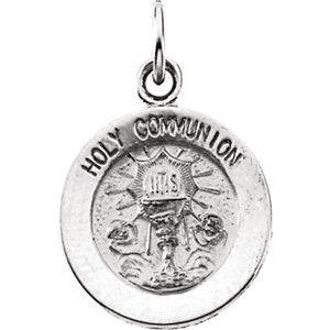 Sterling Silver 11.5mm Round Holy Communion Medal with 18" Chain