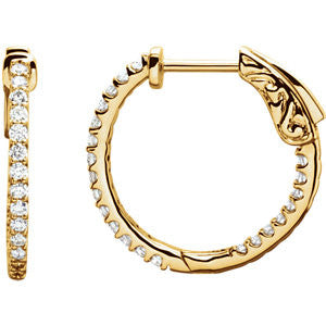 14K Yellow 1-2 CTW Diamond Inside-Outside Hoop Earrings