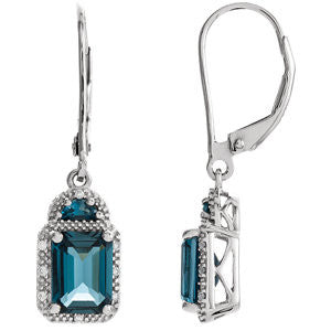 14K White London Blue Topaz & .06 CTW Diamond Earrings