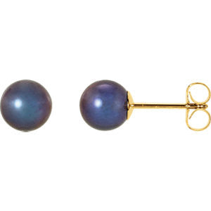 14K Yellow 5.5-6mm Black Freshwater Cultured Pearl Earrings