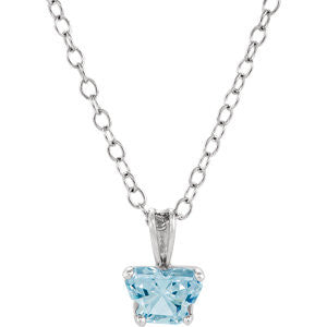 14K White March Birthstone 14" Necklace