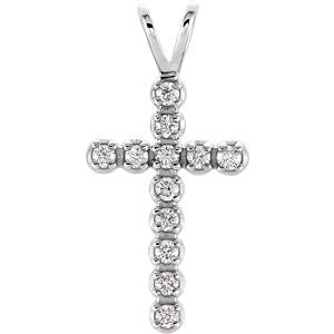 14K White 1/8 CTW Diamond Cross Pendant