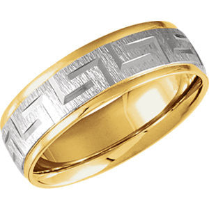 18K Yellow & Platinum 7mm Two-Tone Comfort Fit Design Band Size 10.5