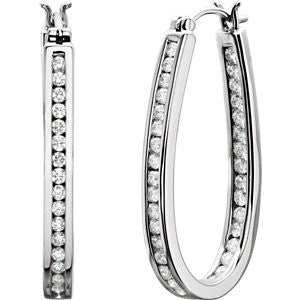 14K White 1 CTW Diamond Inside-Outside Hoop Earrings