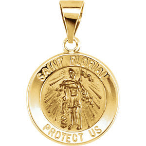 14K Yellow 15mm Round Hollow St. Florian Medal