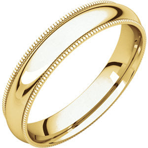 18K Yellow 4mm Milgrain Comfort Fit Band