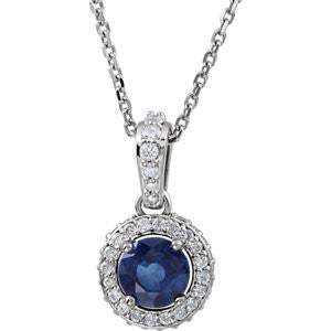 14K White Blue Sapphire & 1-4 CTW Diamond 18" Necklace