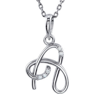 Sterling Silver .03 CTW Diamond Letter "A" Script Initial 18" Necklace