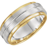 Platinum & 18K Yellow 7mm Grooved Flat Edge Band Size 10.5