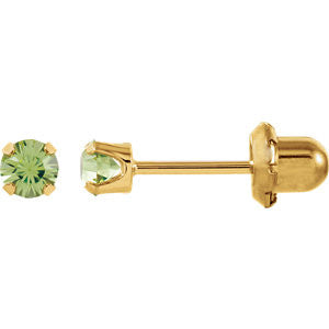 14K Yellow Solitaire "August" Birthstone Piercing Earrings