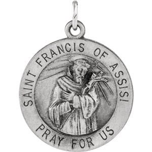 Sterling Silver 22mm Round St. Francis of Assisi Medal