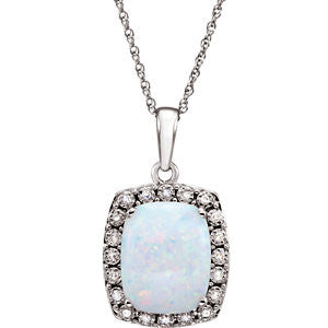 14K White Created Opal & .05 CTW Diamond Necklace