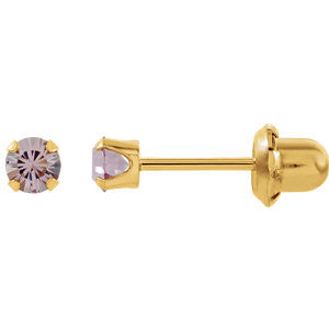 14K Yellow Solitaire "June" Birthstone Piercing Earrings