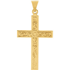 14K Yellow 28x18mm Design Cross Pendant